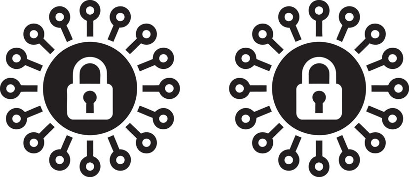 encryption icon flat black and white, cybersecurity protection symbol collection for data privacy, secure network communication, digital authentication graphics, online safety interface elements, mini