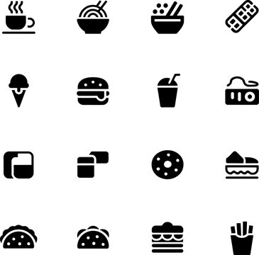 Food and drink icons in black and white