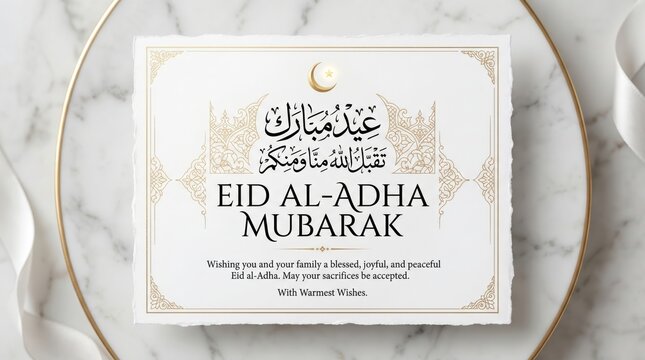 Eid aladha mubarak greeting card with elegant islamic design