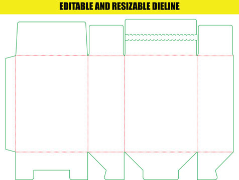 Packaging box dieline template with perforated tear strip and secure tuck flaps for retail products