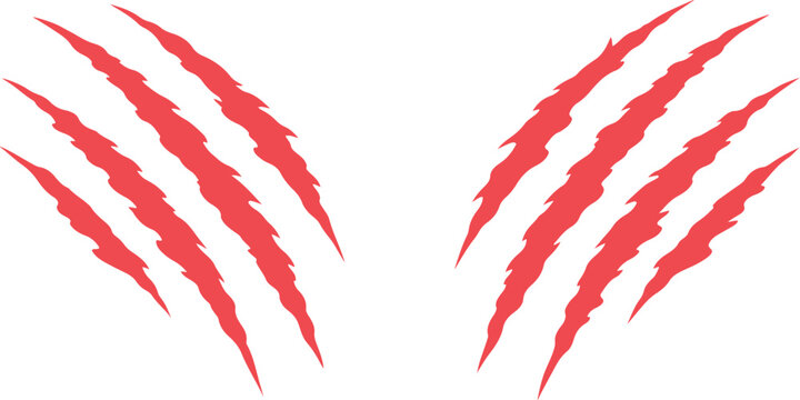Red Claw Scratch Marks Effect: Abstract Grunge Animal Slash Damage Vector