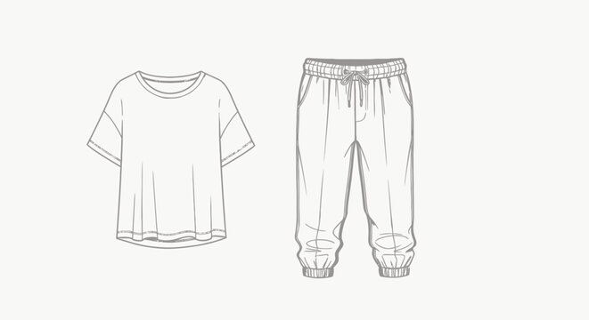 Fashion Sketch of Casual T-shirt and Jogger Pants Set