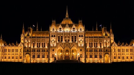 Obraz premium Ornate European Palace Architecture in Golden Lighting