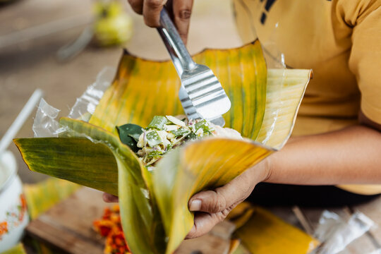 Traditional Indonesian dish wrapped in banana leaf