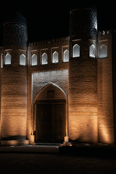 Ancient Silk Road gate and towers in Khiva, Uzbekistan