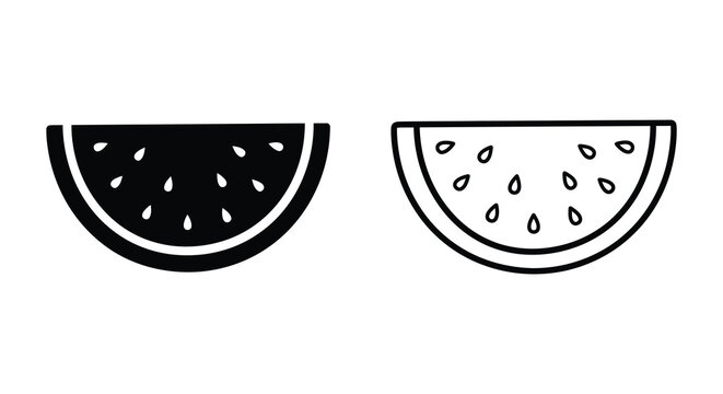 Watermelon slice icons black and white silhouette