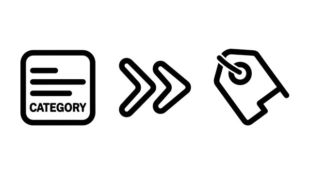 Content management and tagging system navigation icons with category navigation organization interface classification indexing management direction metadata structure selection ecommerce