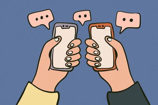 Hands holding smartphone with chat bubbles, mobile communication