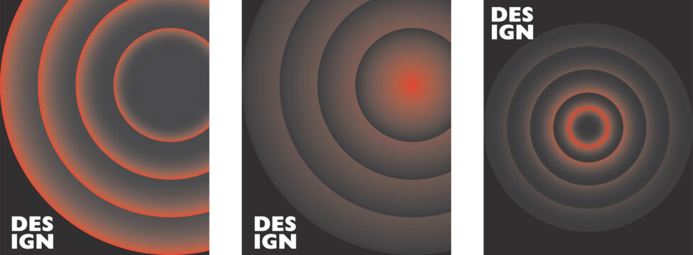 modern red neon concentric circle poster set with abstract glowing geometric background design