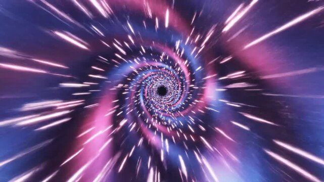 Space vortex tunnel swirls with brilliant starlight and cosmic energy to represent the vast mysteries of deep galaxy exploration and interstellar travel.