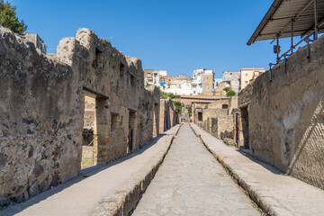 Naklejka premium Herculaneum Ancient City view that Roman town buried in the eruption of Mount Vesuvius of Italy