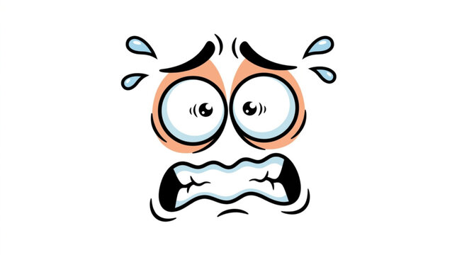 Scared cartoon face with wide eyes and sweat drops.
