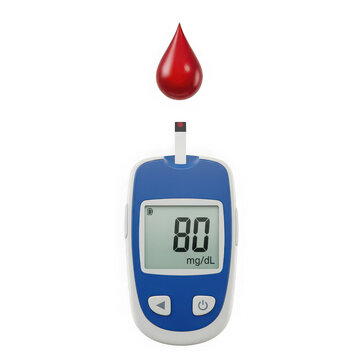 Digital blood glucose monitor with a red drop of blood