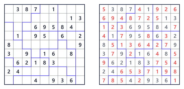 Sudoku puzzle examples with solved and unsolved sections  
