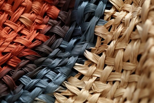 Woven raffia creating a handcrafted abstract texture and background with vibrant colors
