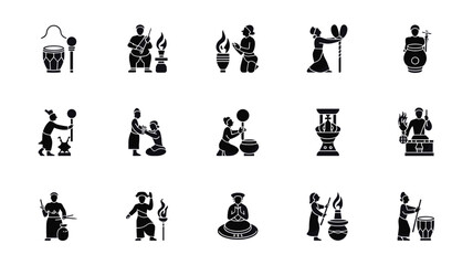 Obraz premium Set of 15 Traditional African Culture Black Glyph Icons Vector