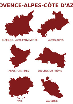 Vector Map of departments of Provence-Alpes-C&ocirc;te d'Azur region, France