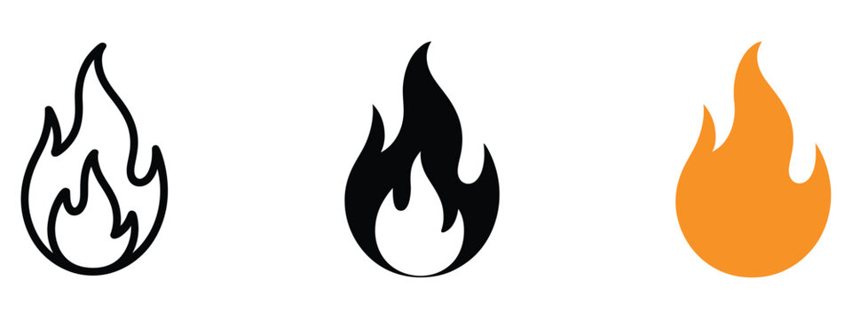 Fire flame icon, burning symbol, fireball sign, and energy graphic for warning and heat design.
