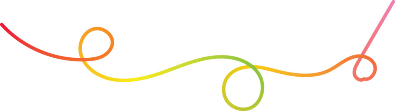 Rainbow-colored wavy lines with loops on white background