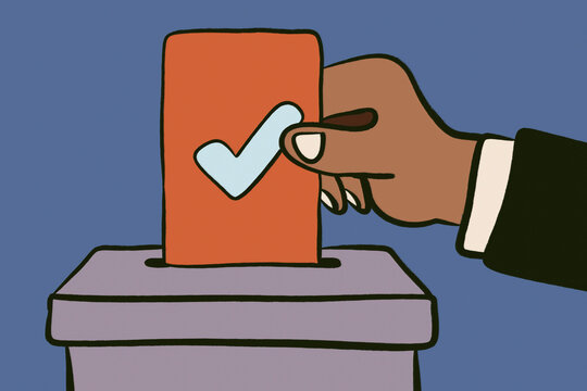 Illustration of vote and check mark in ballot box