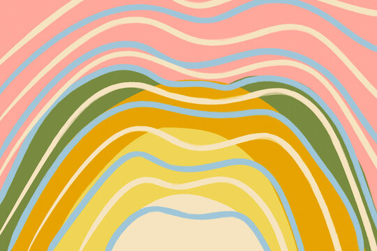 Abstract retro landscape illustration with wavy color bands