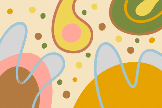 Retro abstract landscape illustration with playful shapes