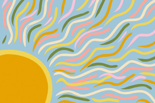 Abstract retro landscape illustration with sun and sky waves