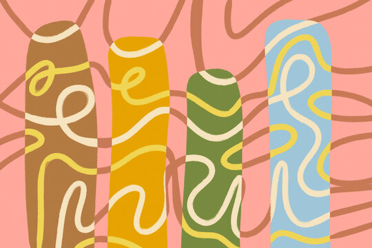 Abstract retro landscape illustration with wavy lines
