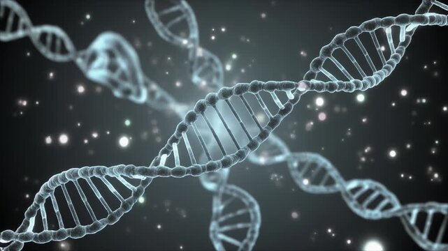 Abstract DNA Helix Structure with Floating Particles and Light Flares