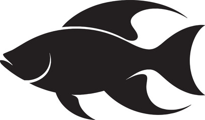 Fototapeta premium Black Fish Silhouette Vector Icon, Minimalist Sea Life Graphic Design Element for Logo, Fishing Branding, and Seafood Menu Illustration