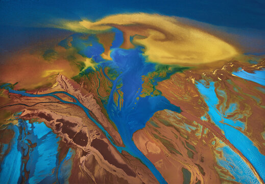 Aerial drone view of colorful abstract landscape