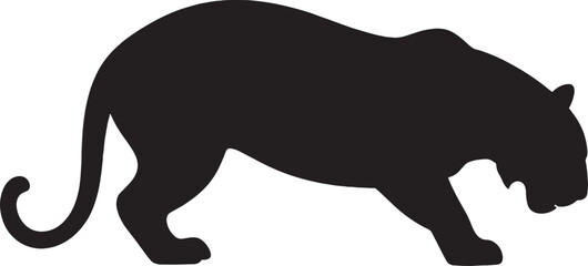 Black Tiger Silhouette Vector, Stalking Bengal Tiger or Panther Profile Icon, Wild Cat Predator Graphic for Logo Design and Sports Mascots © Picto