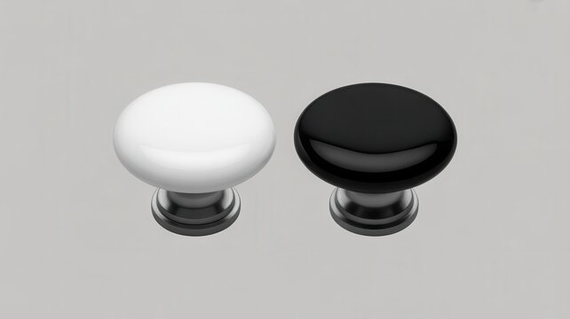 White and black ceramic cabinet knobs isolated on white background
