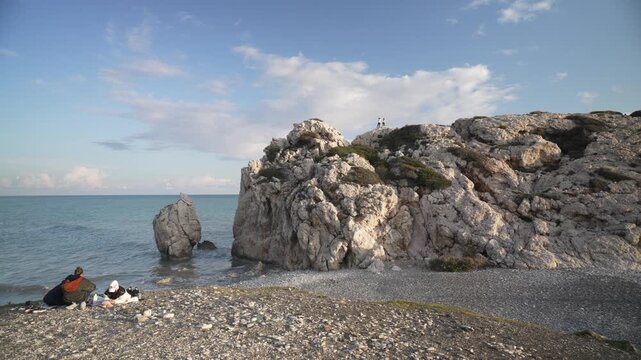 View of Petra tou Romiou or Aphrodite's rock during golden hour, Paphos District, Cyprus