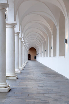 Baroque arcade corridor in historic Dresden, Germany