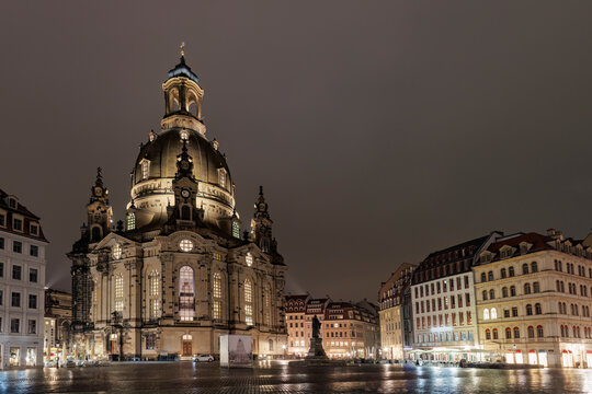 Night view of Frauenkirche and Neumarkt square, Dresden