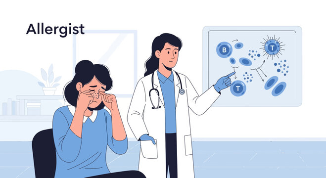 Allergist Consultation: Doctor Explains Condition to Patient.