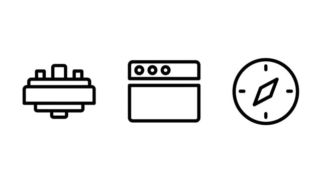 Generic stacked rectangles browser window compass icons representing diverse concepts with user interface line art rectangles navigation internet application direction technology interface