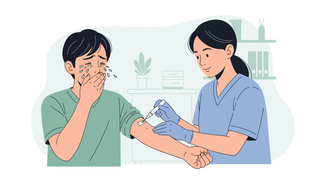 Flu Shot Anxiety: Young Man Receives Vaccine