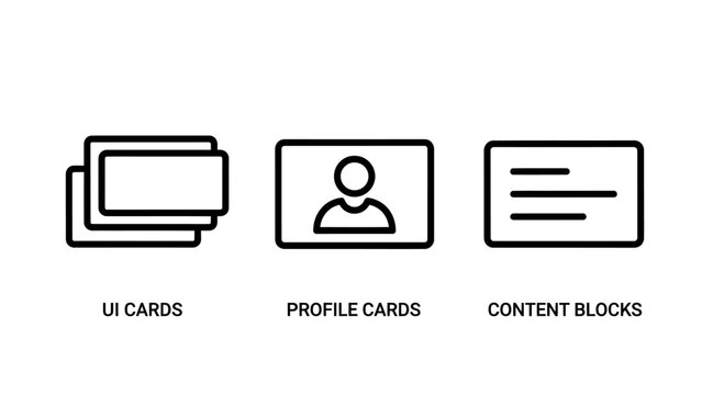 User interface UI cards profile cards content blocks icons set for web design elements UI cards user experience flat icon app design interface components mobile app graphic asset
