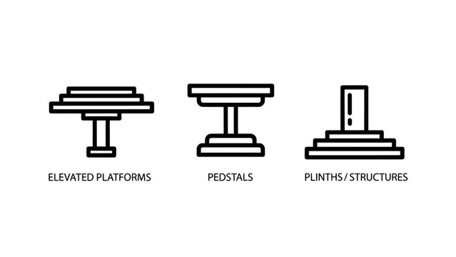 Various display stands pedestals plinths showroom furniture line icons with trade show line art black and white display stand pedestal furniture exhibition showroom presentation sculpture