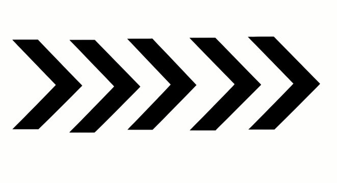 Dynamic graphic element featuring multiple black chevron arrows pointing right, symbolizing forward movement, digital progression, and continuous flow in a clean vector design