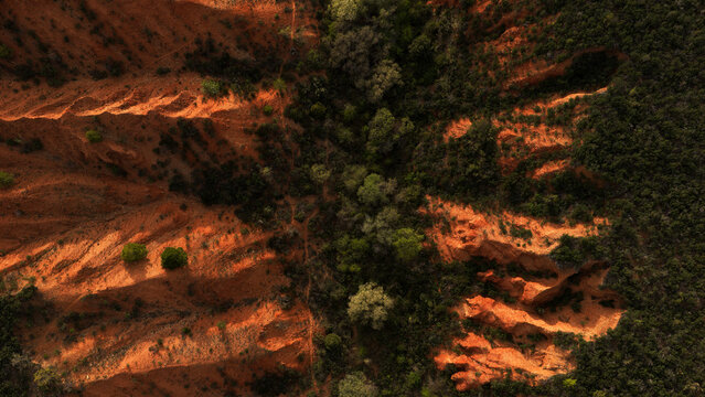 Springtime wastelands with sandy-colored ridges in Guadalajara, Spain