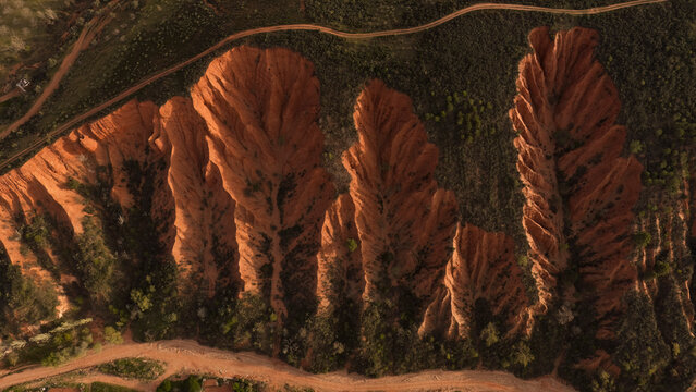 Aerial view of sandcolour badlands in Guadalajara, Spain