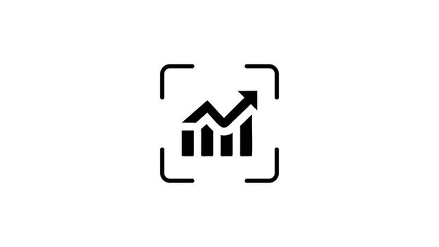 Growing bar chart icon visualized within camera focus frame, representing business growth and financial success.