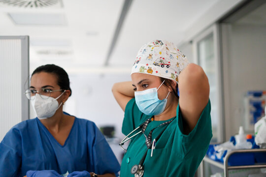 ICU doctor and nurse in hospital emergency care scene