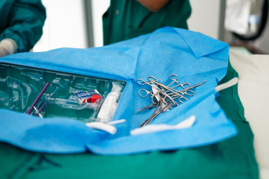 Tracheotomy instrument tray prepared for ICU emergency care