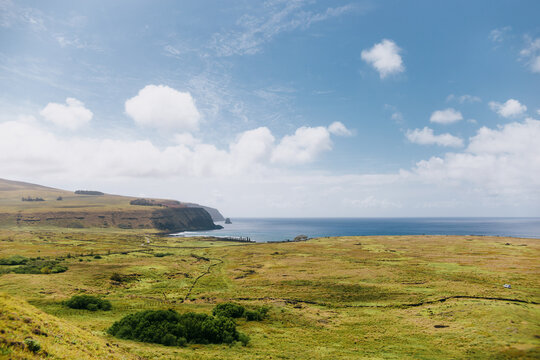 Scenic view of coastal landscape on Easter Island