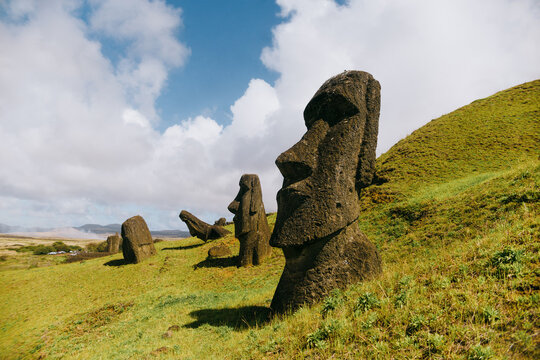 Moai statues in the lush landscape of Easter Island