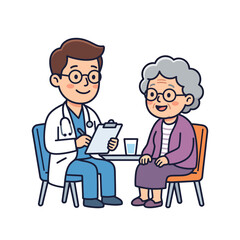 Obraz premium Doctor consulting with an elderly patient, discussing medical care and health concerns during a check-up
